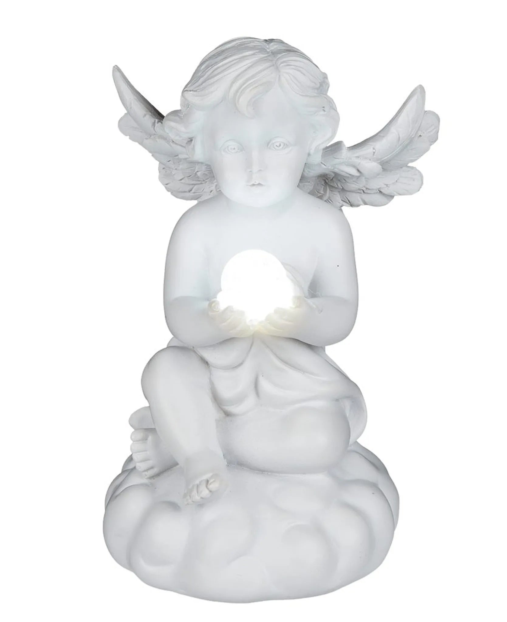 Elegant Sitting Angel with Warm White LED Sphere